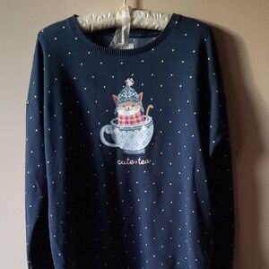 LC Lauren Conrad PJ Set with Cat and Polka Dots